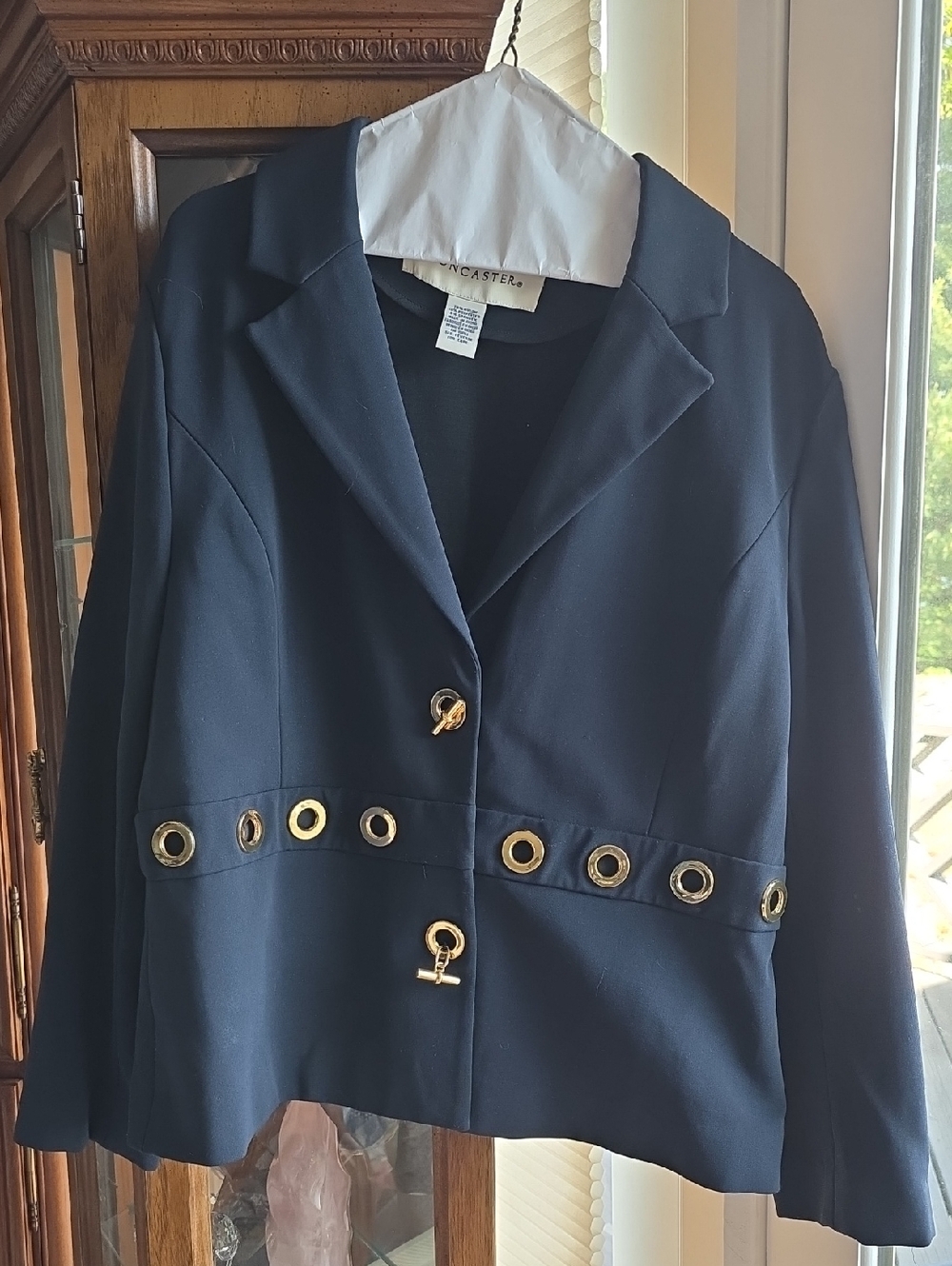 Doncaster Navy Blazer with Gold Eyelet Accents